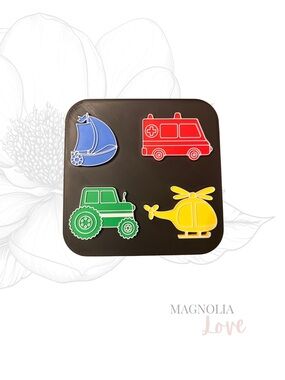 🚜 Chunky Toy Vehicle Kids Puzzle Set - Blue, Blue, Green, Yellow